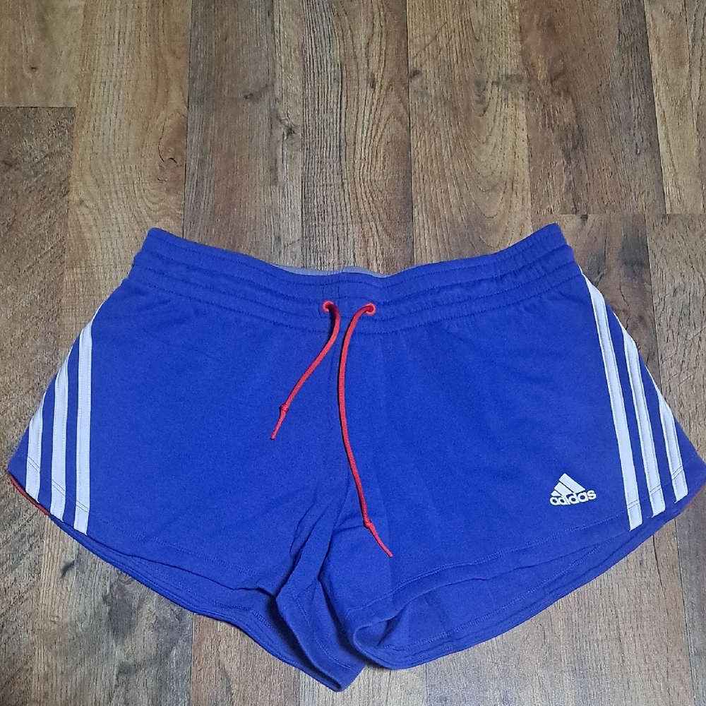 adidas Women's Blue Athletic Shorts with Red Drawstring Size Medium